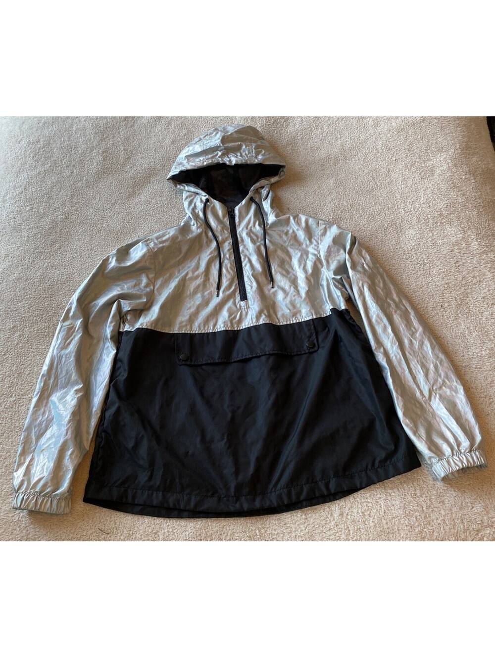 Xersion Colorblock Iridescent Silver Black Pullover Windbreaker Jacket Women's S